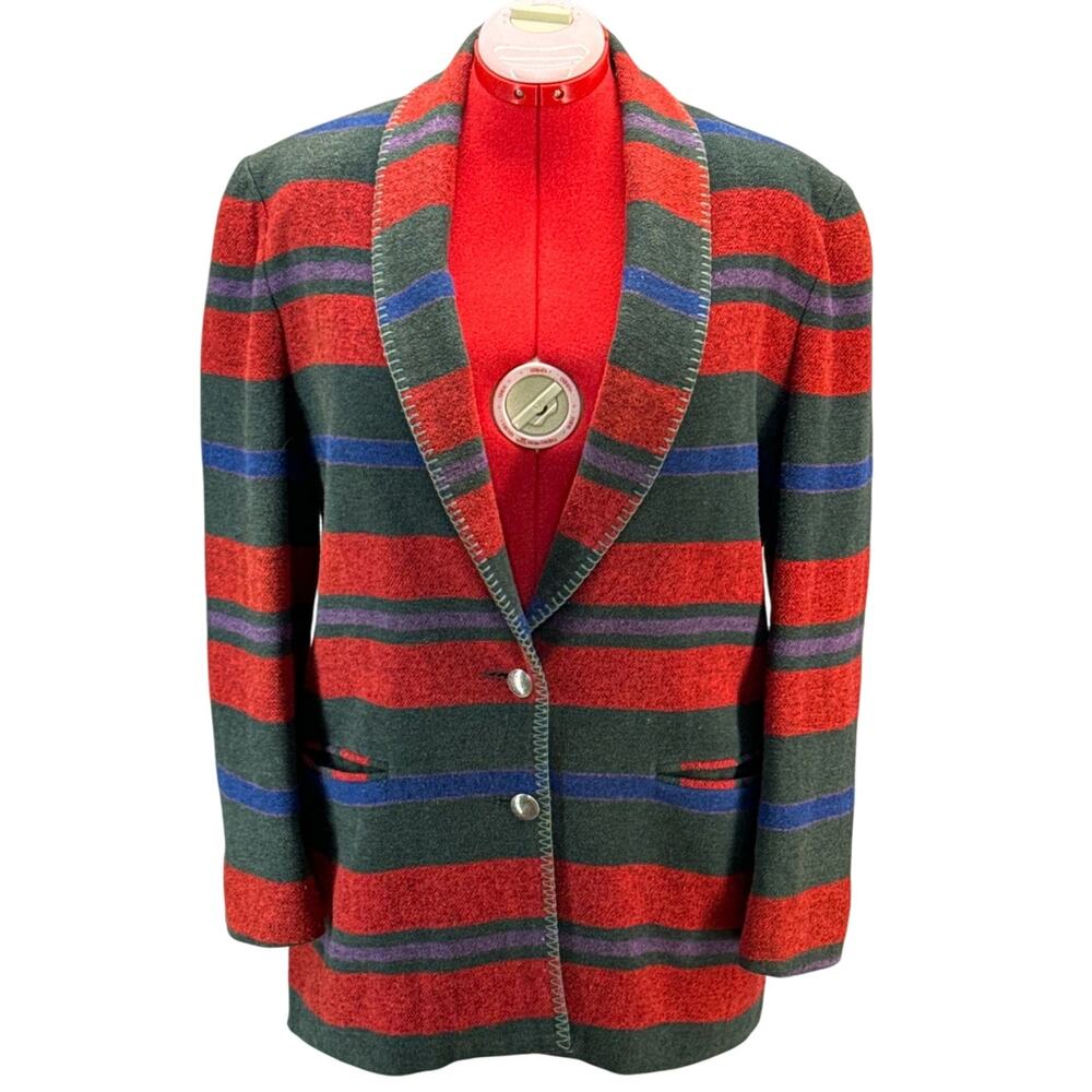 Casual Corner Vintage Red Wool Blend Aztec Western Country Blazer Women 10 - Picture 1 of 8